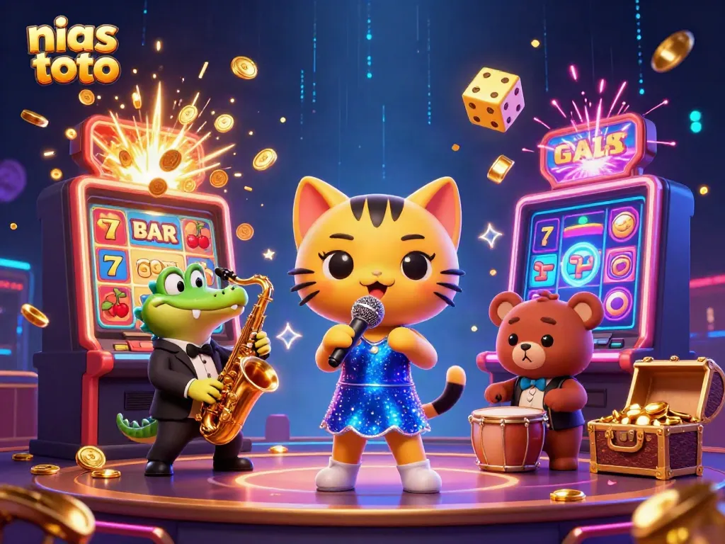 Gamer sangat antusias dengan nias toto saat jackpot mesin slot pecah, penuh koin yang bersinar.