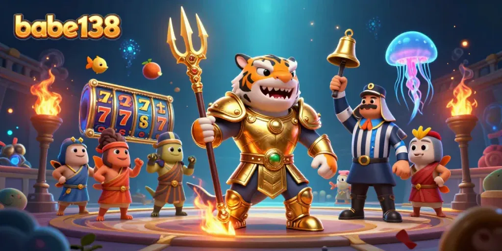 Menangkan di babe138 dengan serunya permainan slot dan simbol-simbol ikonik di latar belakang