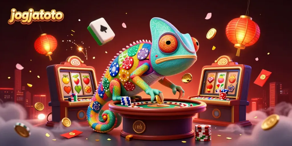 Experience the thrilling world of jogjatoto with vibrant slots, golden coins, and dynamic casino elements.