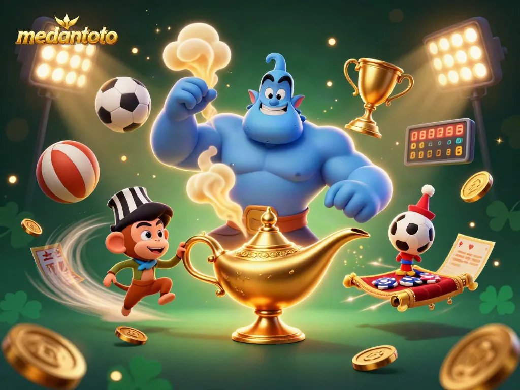 Taruhan medantoto dengan genie dan karpet terbang menambah keseruan permainan kasino online.