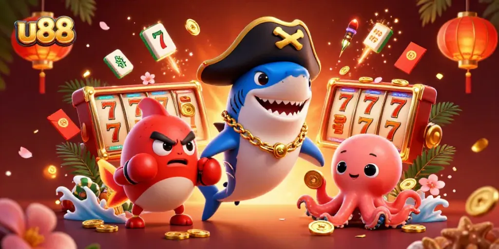 Join the excitement of u88 with vibrant casino elements and colorful characters in an engaging scene.