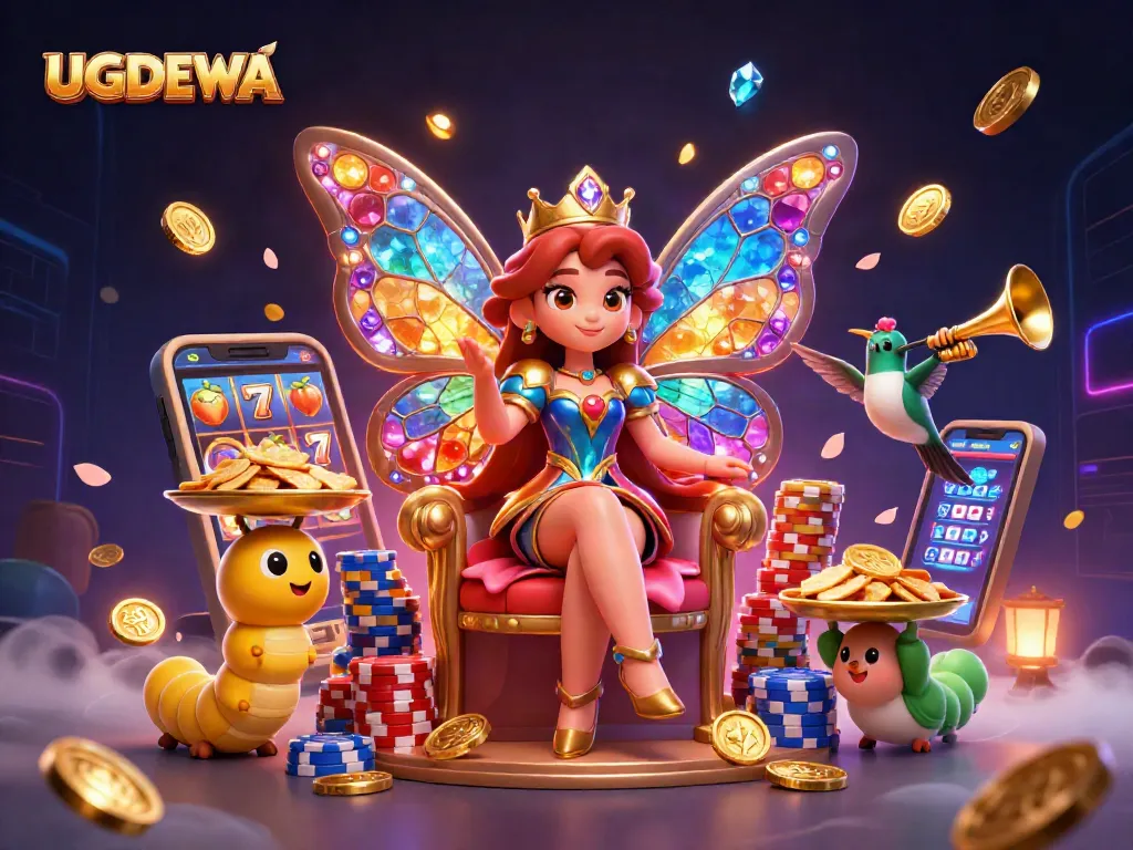 Experience the thrill of slots at UGDEWA with vibrant characters, golden coins, and dynamic game elements.