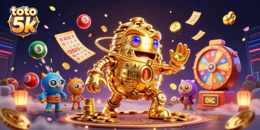 Menangkan toto 5k dengan ilustrasi golem emas dan elemen perjudian menarik saat bermain.