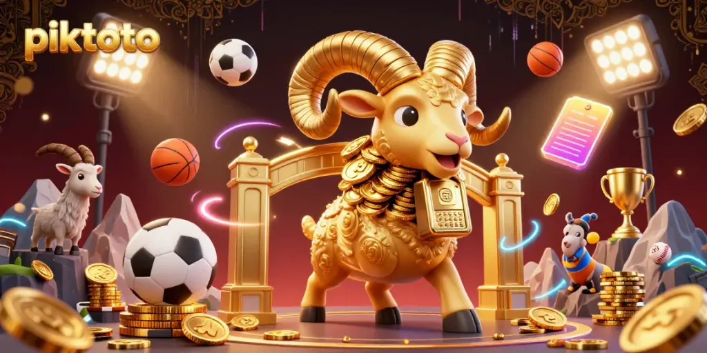 Experience thrilling gaming with piktoto as a golden ram charges through a vibrant, dynamic casino scene.