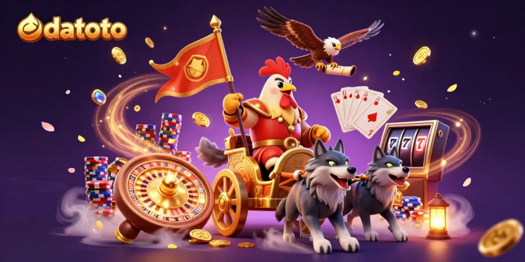 Permainan edatoto yang menegangkan ditampilkan dengan ayam jantan dan perang chariot emas.