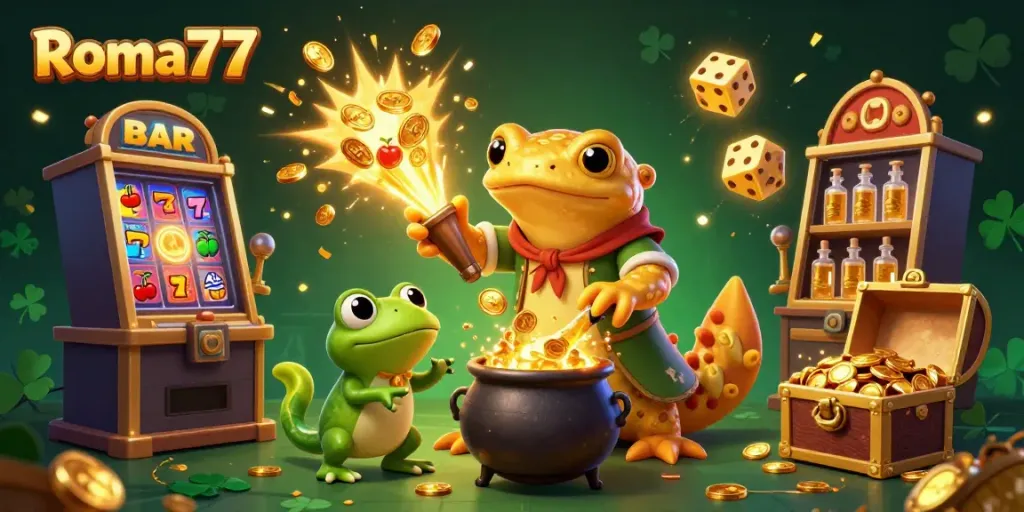 Experience thrilling gameplay with Roma77 in an ultra-detailed casino-themed digital scene.