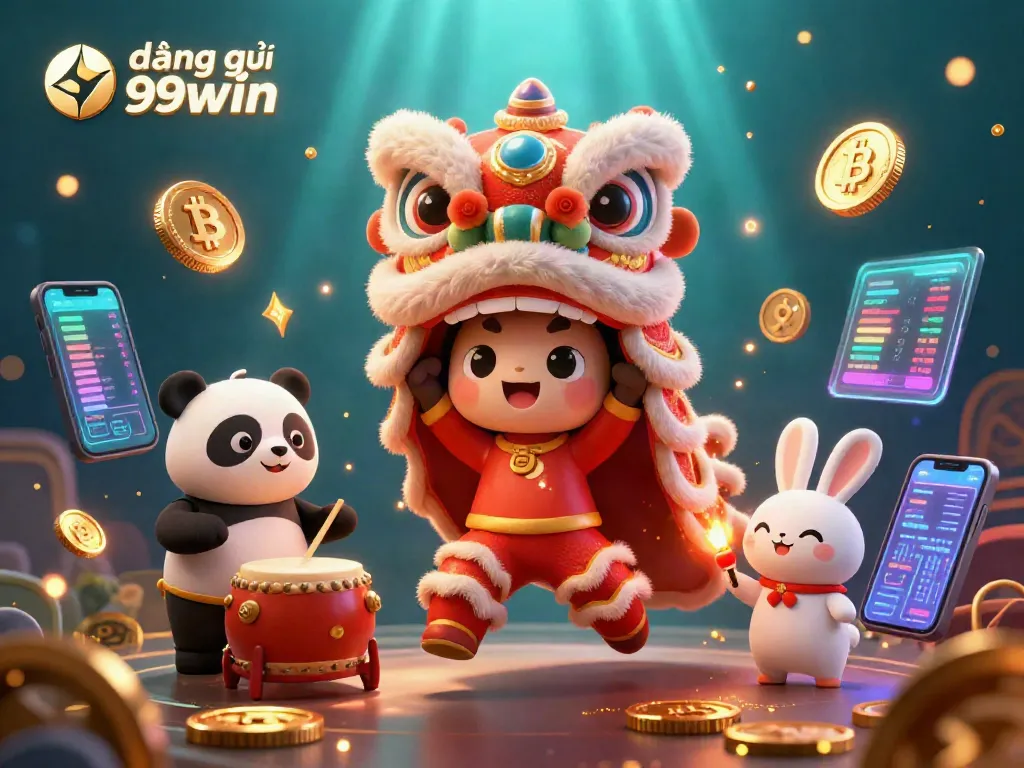 Experience đăng ký 99win with vibrant characters celebrating under dynamic casino elements.