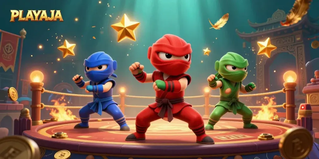 Experience the thrilling action of PLAYAJA with ninja chameleons in an exciting casino rooftop duel.