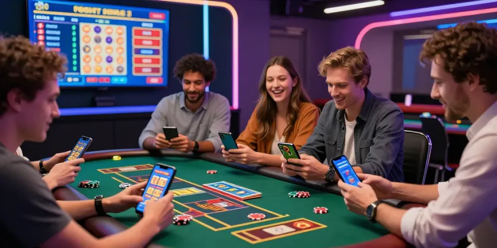 Pengguna natunatoto bermain lotere digital dengan antusias di ruang perjudian yang cerah.