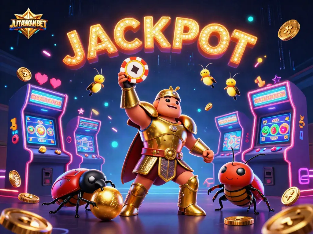 Experience thrilling jackpots with JUTAWANBET featuring a victorious beetle and dynamic gaming elements.