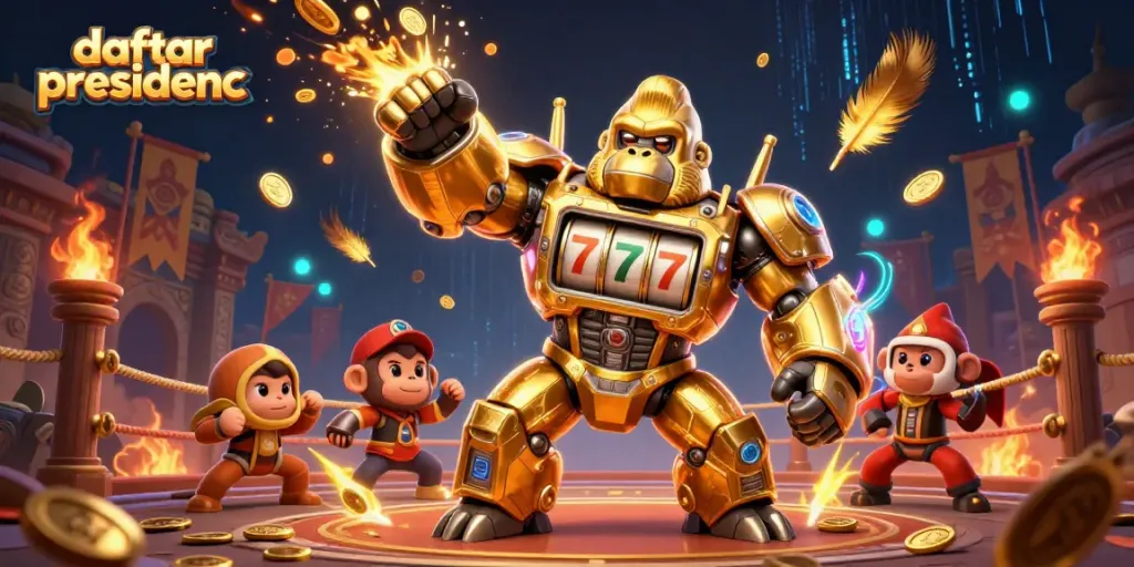 Engage with daftar presidencc as a golden gorilla mech unleashes slots and jackpots.