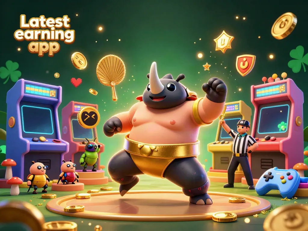 Experience the Latest earning app with a vibrant 3D illustration showcasing dynamic characters and casino elements.