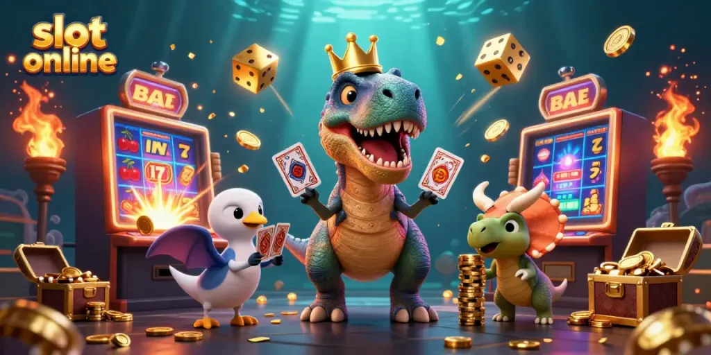 Permainan slot online yang seru dengan T-Rex, Pterodactyl, dan Triceratops.