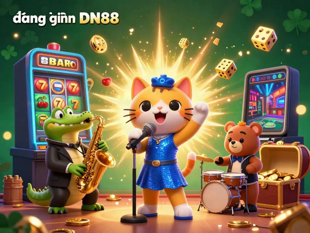 Experience vibrant gaming excitement with đăng nhập DN88 in a dynamic 3D casino scene.