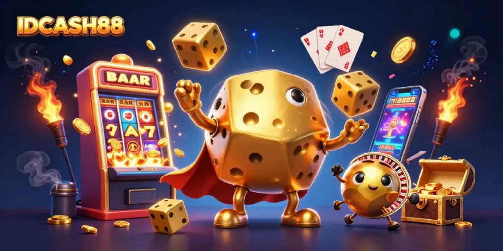 Win big with IDCASH88's thrilling slot experience featuring a jackpot explosion and dynamic casino elements.