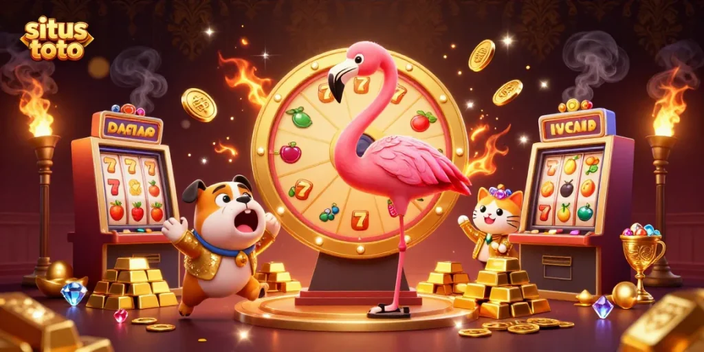 Spin to win with situs toto on an exciting game show featuring vibrant casino elements.