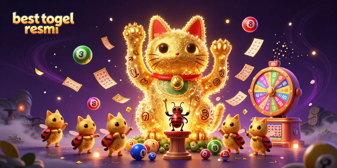 Engage with the vibrant world of besttogel resmi featuring dynamic lottery symbols and a captivating lucky cat.