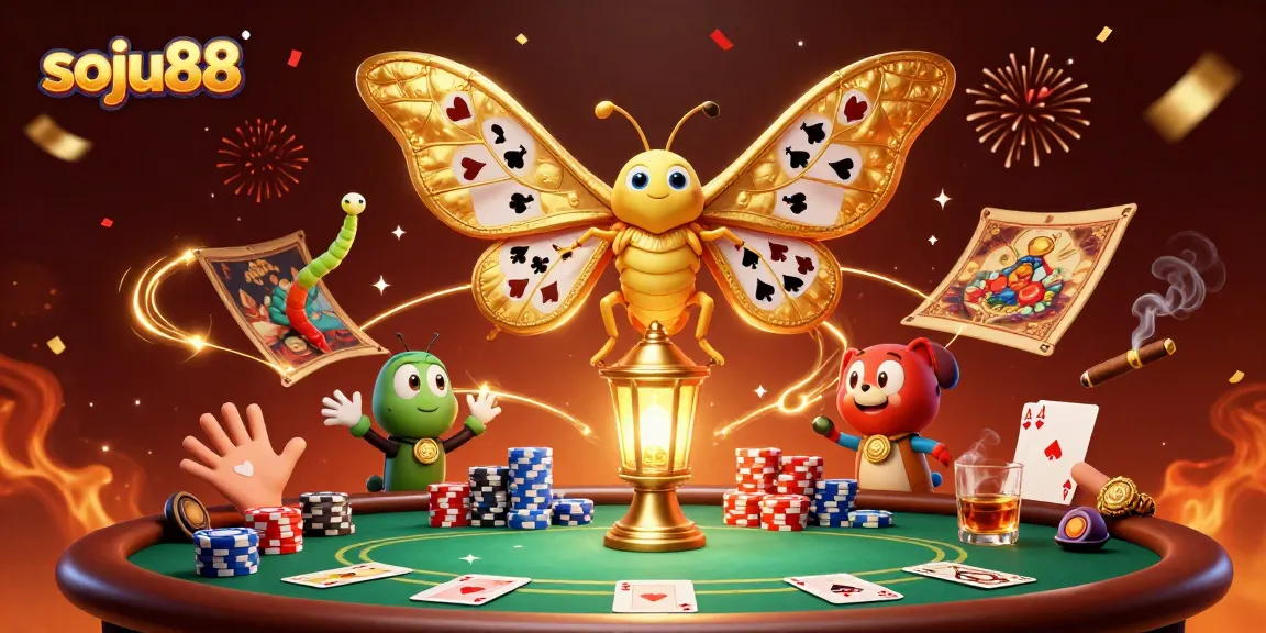 Engage in the vibrant world of soju88 with a 3D casino-themed illustration showcasing poker elements and excitement.
