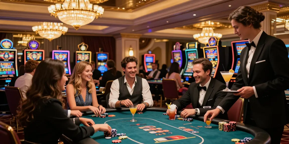 LUXURY777 Situs Resmi Terbaru: suasana kasino mewah dengan pemain poker di meja permainan dan mesin slot, keseruan tinggi meresap di udara.