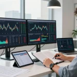 Financial analyst engaging with sc88 market data in a modern office setting.