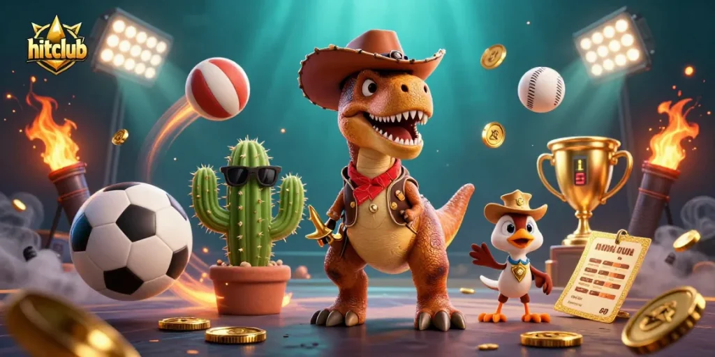 Experience hitclub in this vibrant 3D illustration showcasing intense sports betting action.